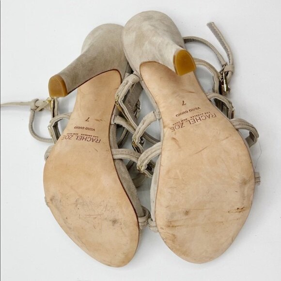 Rachel Zoe Strappy Heels Women’s Size 7 Suede Gold Accent Sandals - Picture 7 of 11